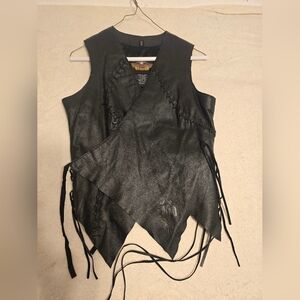 Harley-Davidson Black Leather Wrap lace up Vest LINED embossed sz SMALL PERFECT